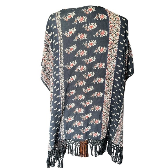 Abercrombie & Fitch Navy Paisley Floral Swim Cover Up Kimono Size: XS / S Boho - Picture 2 of 9